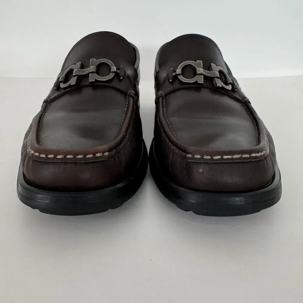 Ferragamo David Gancini Bit Leather Loafers Lug Sole Slip-On Shoes Mens 12D